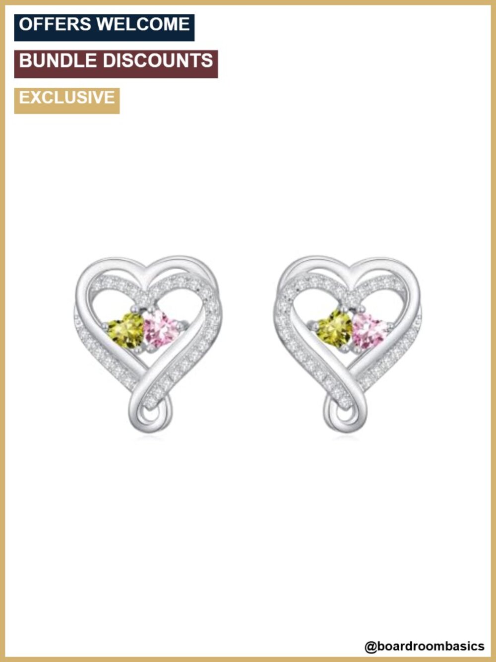 Double Birthstone Heart Stud Earrings 18k White Gold Plated Gift for Women
